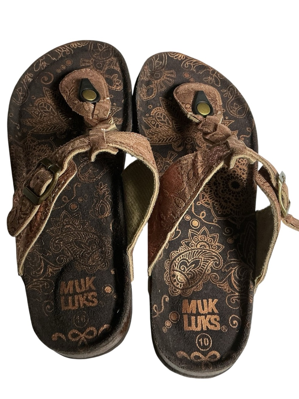 Muk Luks Womens 10 Rose Gold Metallic Braided Thong Buckle Slide Comfort Sandals - Picture 4 of 8